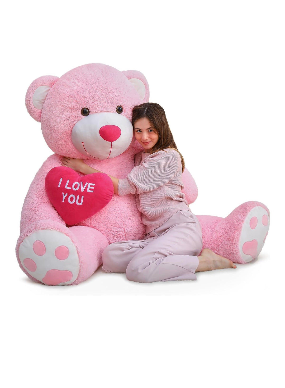 52 Inch Pink Giant Teddy Bear, I Love You Valentines Plush Gift (USA Express Delivery)