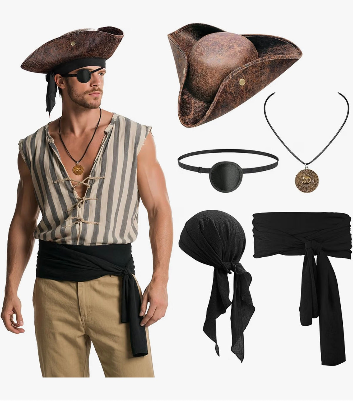 5PCS Pirate Costume Accessories Set for Men, Halloween Pirate Accessories (Standard Delivery)