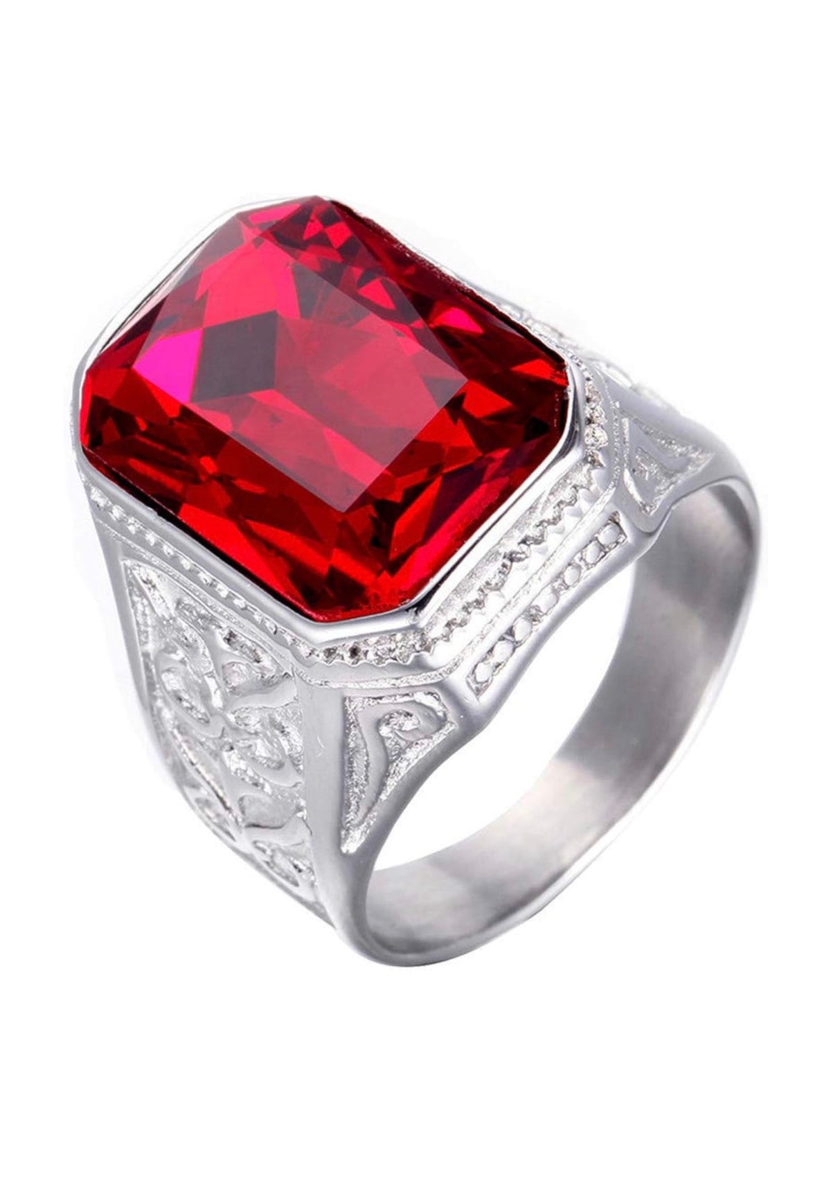 Men's Vintage Wedding Promise Ring with Big Stone Stainless Steel, Comfort Fit Band ( Usa Express Delivery)