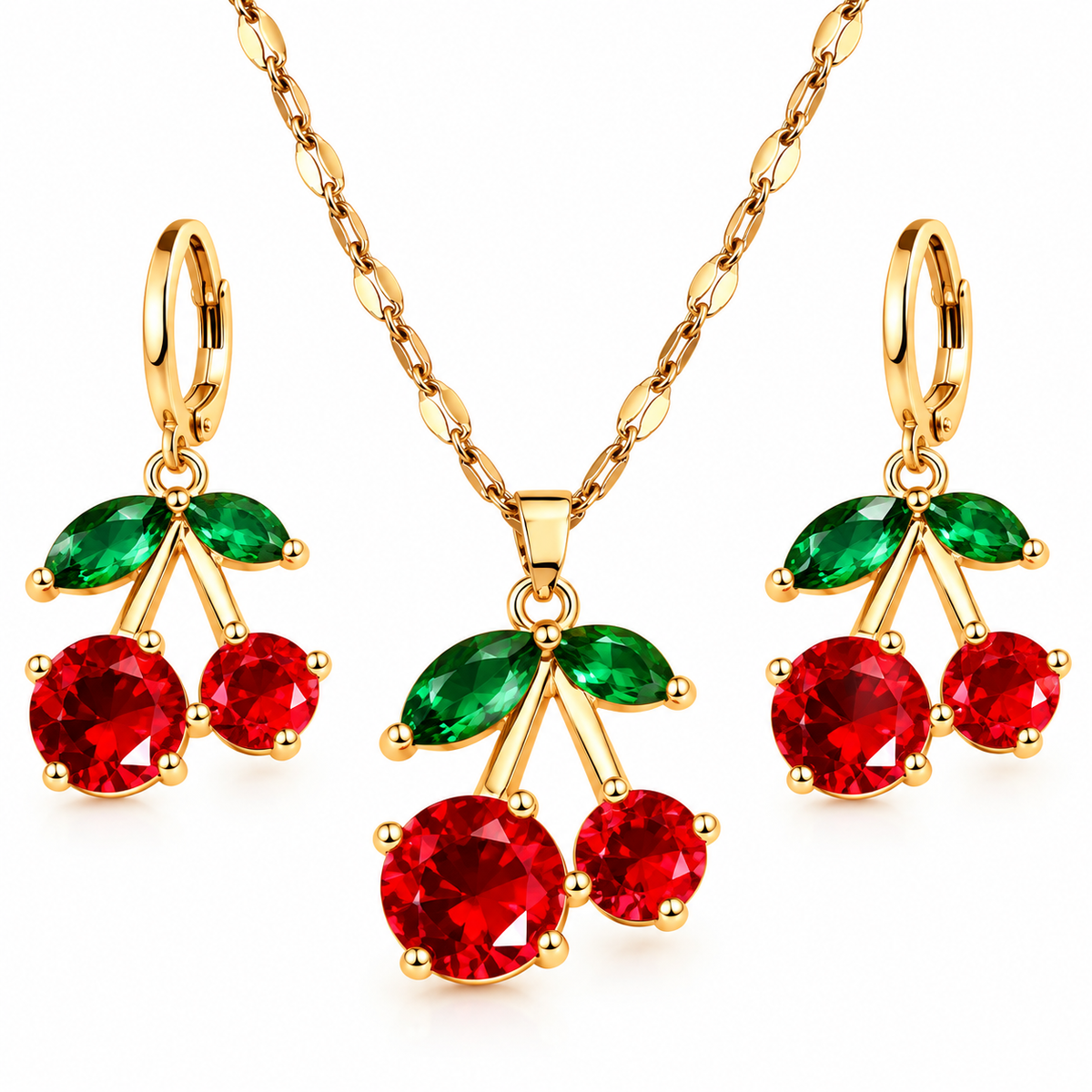 1pc Women's Cherry Fruit Jewelry Set: 1 Necklace, 1 Pair Earrings (USA Express Delivery)