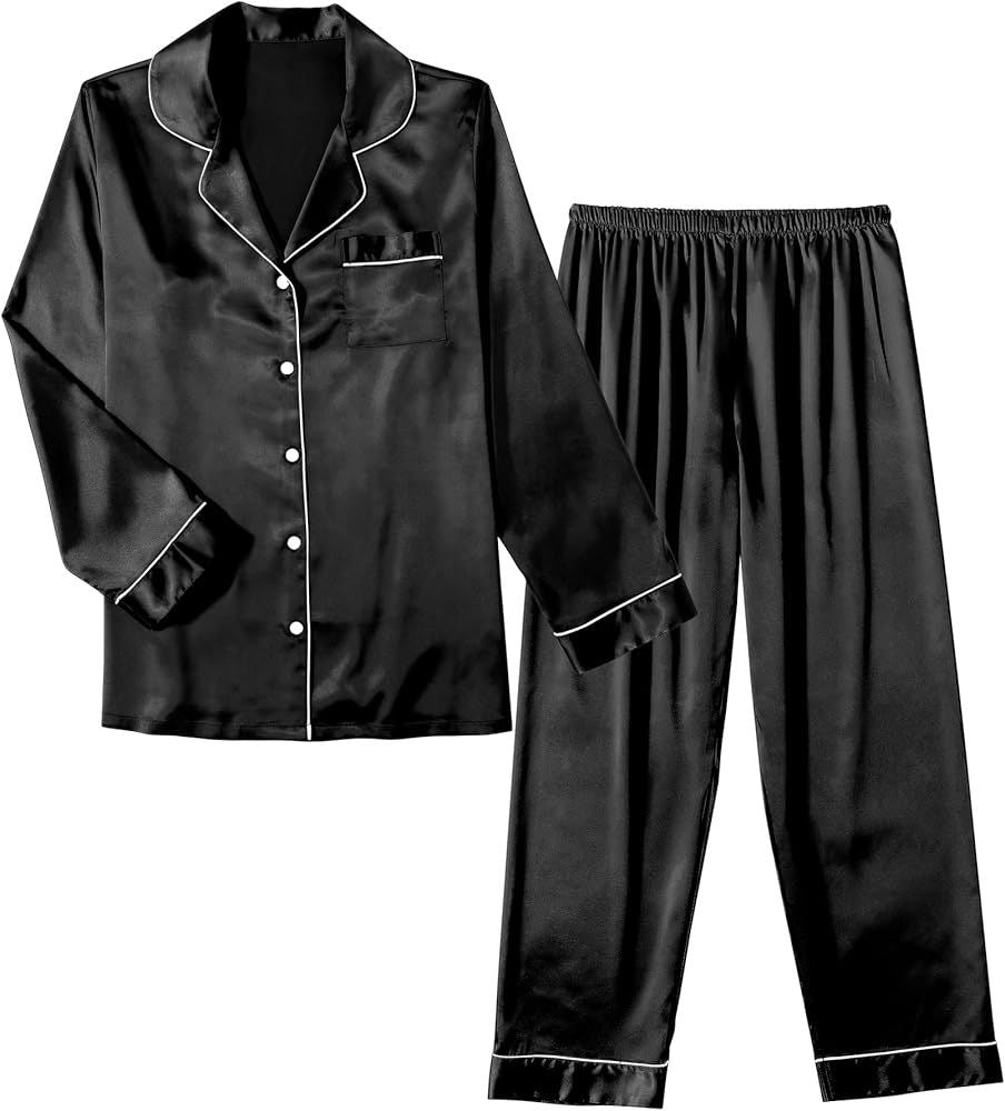 Women Satin Pajamas Set Classic Button Down Long Pjs Set (USA Express Delivery)