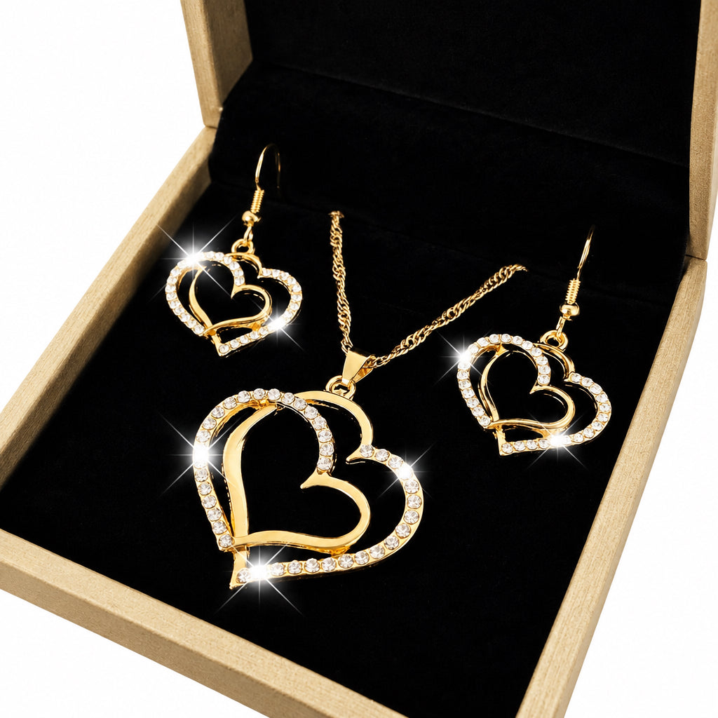 3pcs Cubic Zirconia Heart Shaped Jewelry Set, Elegant Necklace, Fashion Accessories For Women (Standard Delivery)