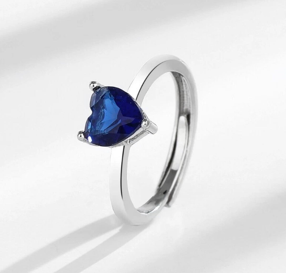 Silver Love Heart Blue Cubic Zirconia Promise Adjustable Solitaire Ring ( Usa Express Delivery)