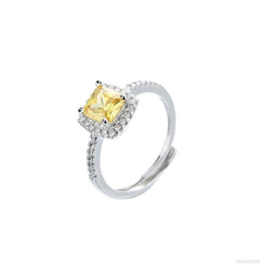 Silver Yellow Pave Princess Cubic Zirconia White Gold Adjustable Band Ring R18 ( Usa Express Delivery)
