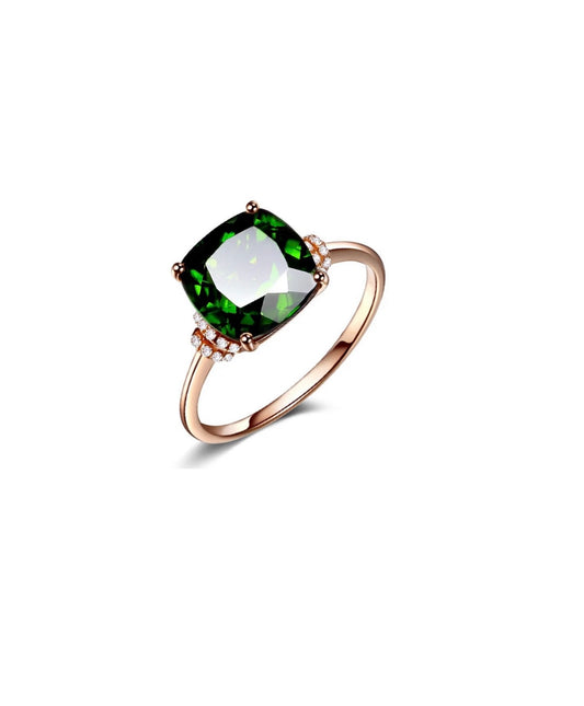 Rose Gold Square Green Faux Emerald Pave Cubic Zirconia Adjustable Band Ring ( Usa Express Delivery)