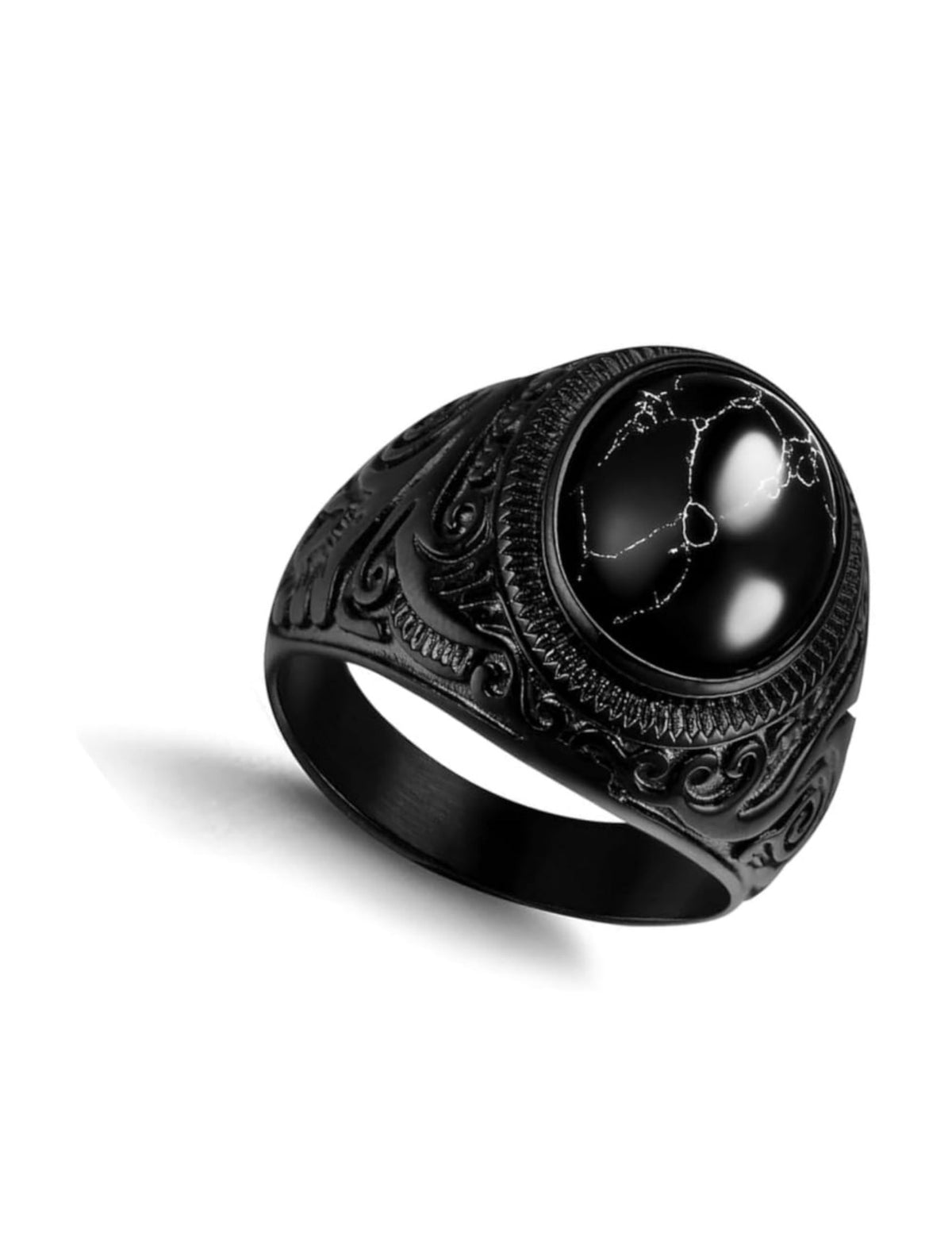 Retro Tiger Eye Stone Men Rings Black Onyx Rings Stainless Steel Ring Oval Ring for Men ( Usa Express Delivery)