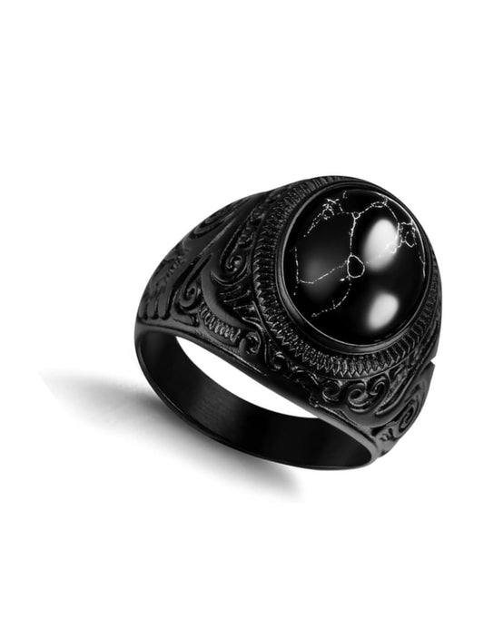 Retro Tiger Eye Stone Men Rings Black Onyx Rings Stainless Steel Ring Oval Ring for Men ( Usa Express Delivery)