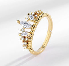 Gold Royal Crown Cubic Zirconia Adjustable Band Ring ( Usa Express Delivery)