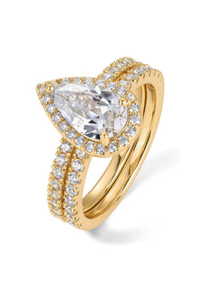 Gold Plated 1.7CT Pear Cubic Zirconia Eternity Engagement Ring Promise Ring Set for Women
( Usa Express Delivery)