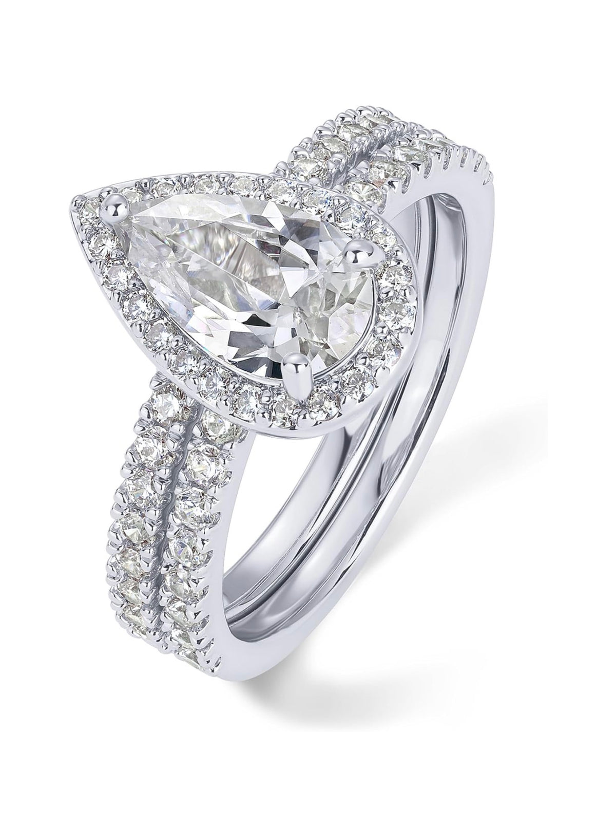 Gold Plated 1.7CT Pear Cubic Zirconia Eternity Engagement Ring Promise Ring Set for Women
( Usa Express Delivery)