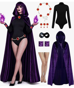 Women Purple Cape Cloak Costume Full Set Halloween Costume Cosplay Outfit (USA Express Delivery)
