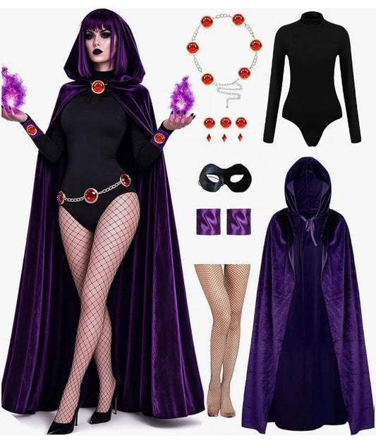 Women Purple Cape Cloak Costume Full Set Halloween Costume Cosplay Outfit (USA Express Delivery)