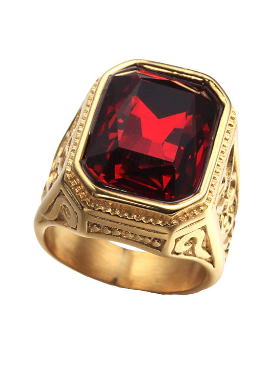 Men's Vintage Wedding Promise Ring with Big Stone Stainless Steel, Comfort Fit Band ( Usa Express Delivery)