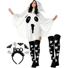 Halloween Ghost Costume Poncho Women Boo Headband (USA Express Delivery)
