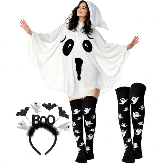 Halloween Ghost Costume Poncho Women Boo Headband (USA Express Delivery)