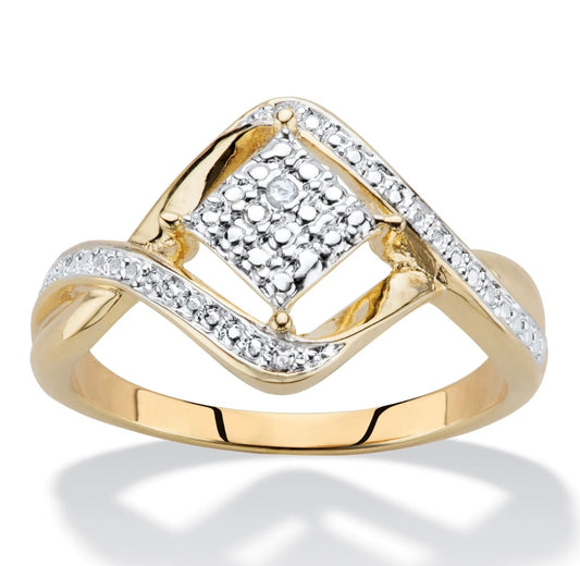 Diamond Accent  Gold-Plated Cluster Bypass Ring( Usa Express Delivery)