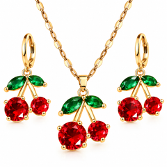 1pc Women's Cherry Fruit Jewelry Set: 1 Necklace, 1 Pair Earrings (USA Express Delivery)