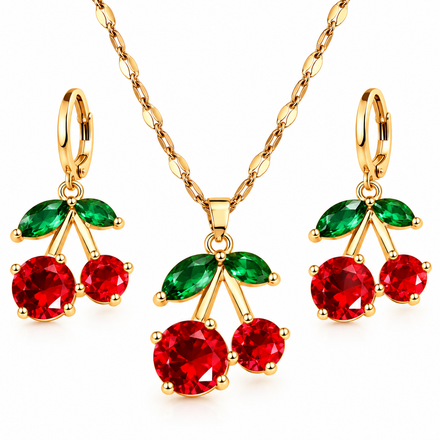 1pc Women's Cherry Fruit Jewelry Set: 1 Necklace, 1 Pair Earrings (USA Express Delivery)