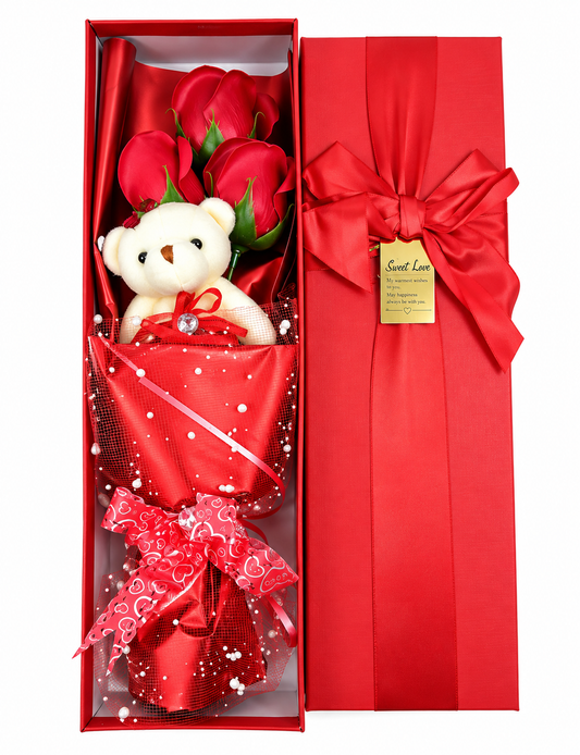 Eternal Roses Gift Box, Artificial Flowers,mini teddy Bouquet (USA Express Delivery)