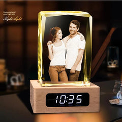 Custom Crystal Photo Block with Digital Clock (Standard Delivery)