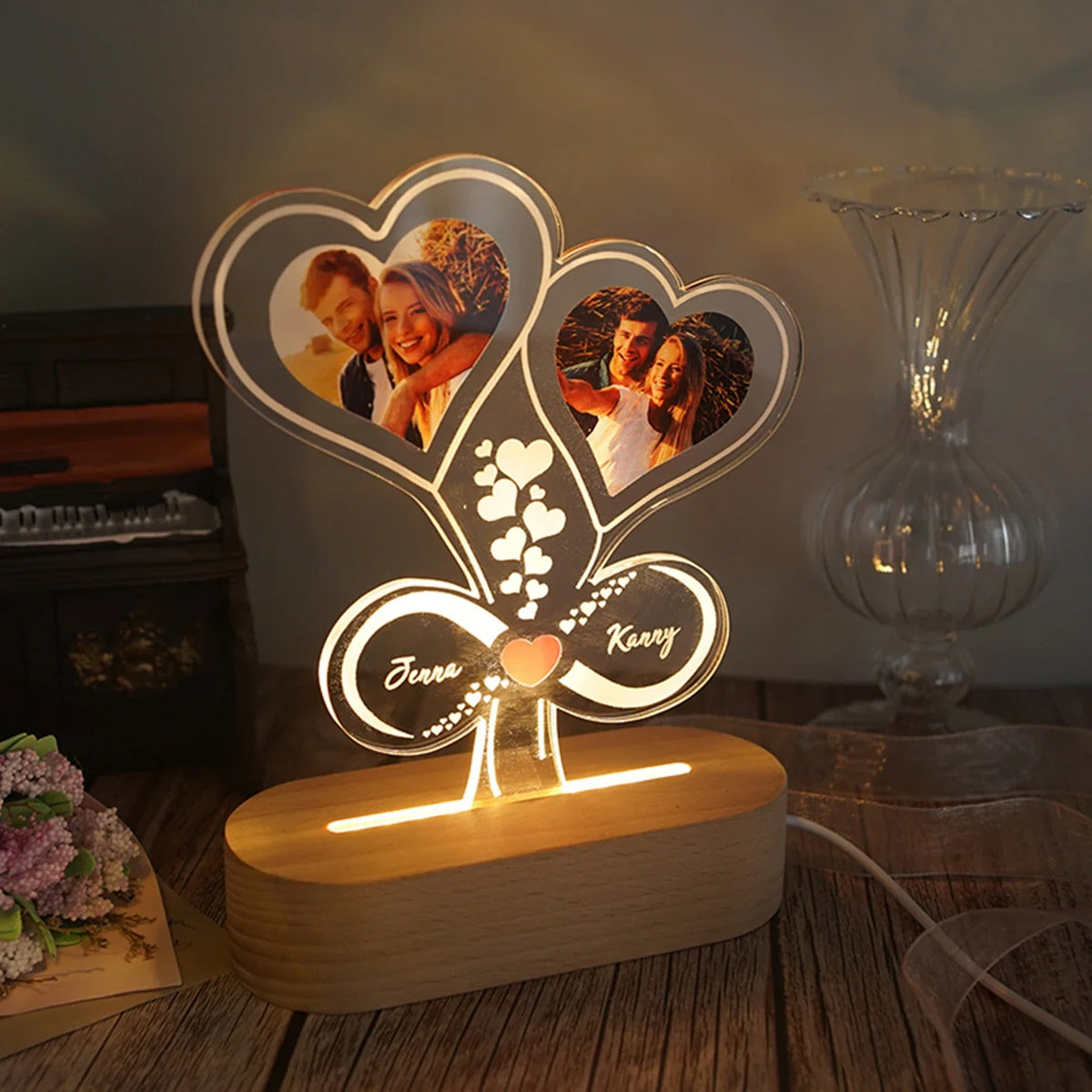 Custom Double-Heart Infinity Names LED Night Light