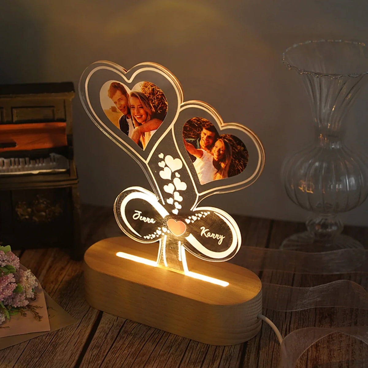 Custom Double-Heart Infinity Names LED Night Light