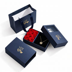 Rose Flower with Necklace and Free Jewelry Box ( Standard Delivery )