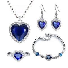 Set of Peach Heart Blue Crystal Jewelry Set Women ( Standard Delivery )