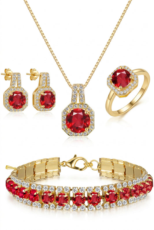 4pcs Cubic Zirconia Wedding Jewelry Sets for Bride Bridesmaid Cubic Zirconia Pendant Necklace Earrings Link Tennis Bracelet Open Ring Set for Women (USA Express Delivery)
