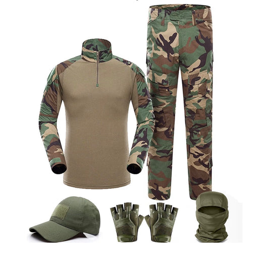 Tactical Uniform,Combat Long Sleeve Shirt Pants,Cap Gloves Balaclava Set,Airsoft Gear Military Clothes for Men (Standard Delivery)
