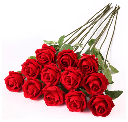 12PCS Realistic Red Silk Roses Bouquet, Artificial Flowers (USA Express Delivery)