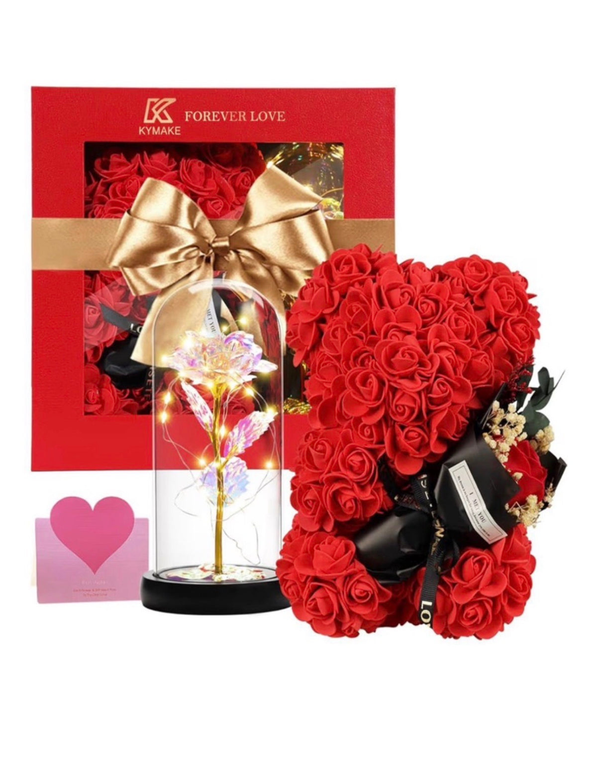 Gift for her rose teddy,glass flower (Standard Delivery)