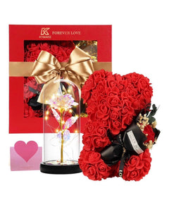 Gift for her rose teddy,glass flower (Standard Delivery)