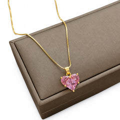 Women's Fashion Jewelry Gold Pink Rhinestone Heart Pendant Necklace ( Standard Delivery )