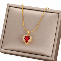 Delicate Enamel Heart Pendants Necklaces for Women Gold Color Black Red Love ( Standard Delivery )