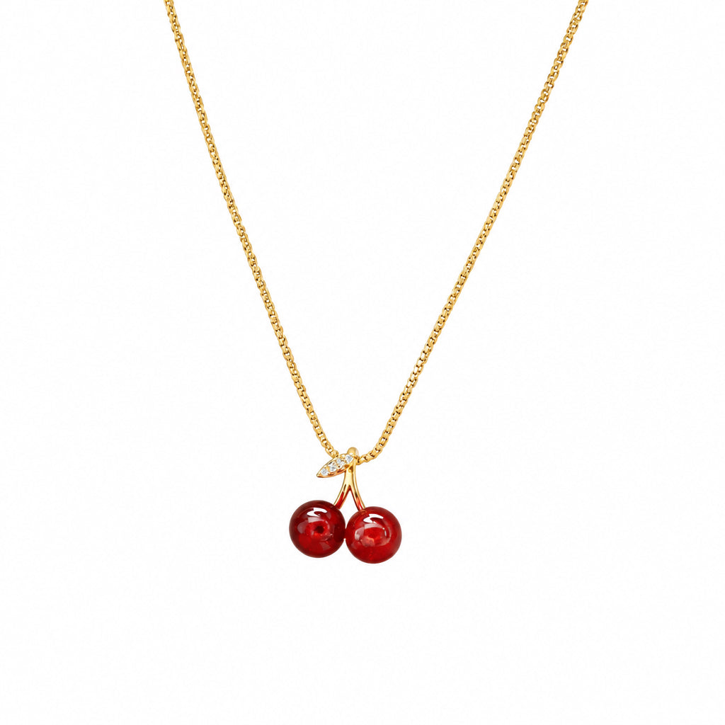 Women's Fashion Jewelry Gold Cubic Zircon Red Cherry Pendant Necklace ( Standard Delivery )