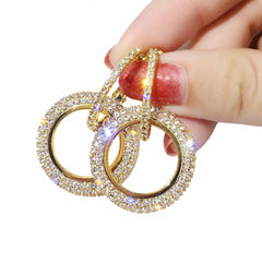 Women's Fashion Jewelry Gold Rose Gold & Silver Rhinestone Hoop Earrings  (Standard Delivery)