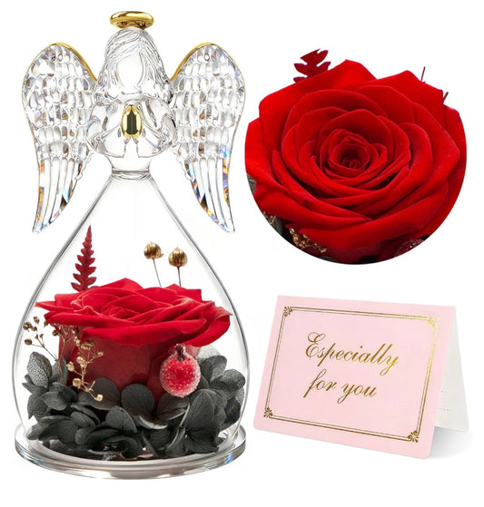 Preserved Rose in Angel Figurine (USA Express Delivery)