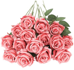 Artificial Roses Long Stem Silk Flower Watermelon Red Fake Rose (USA Express Delivery)