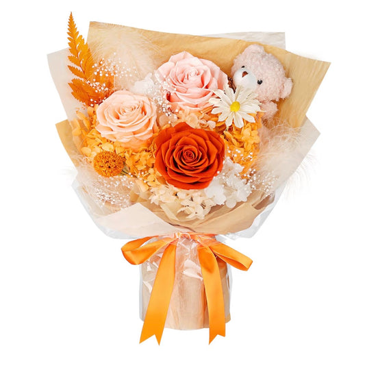 Flowers for Delivery with Bear, Orange Preserved Flowers, Gifts for Mom Her (USA Express Delivery)