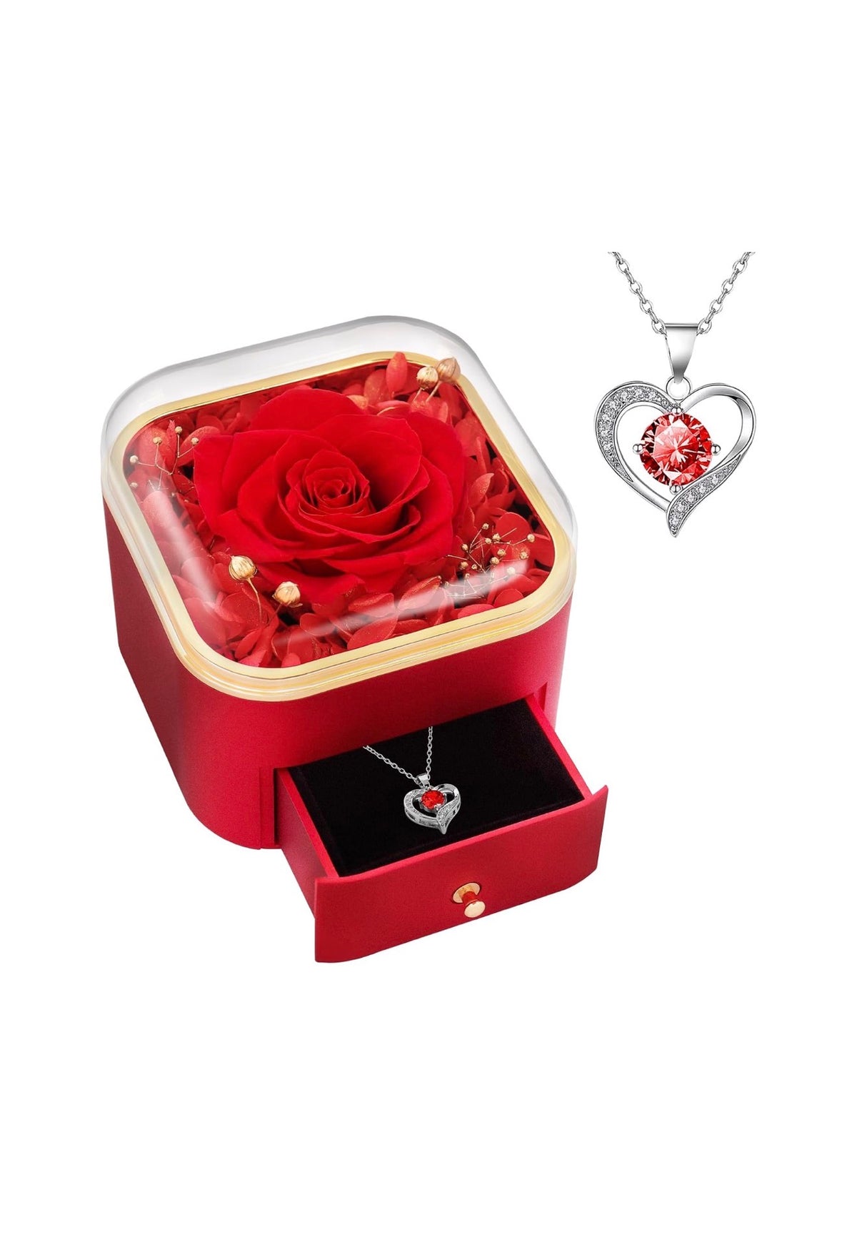 Preserved Real Rose with  Necklace Eternal Roses Forever Flowers for Delivery (USA Express Delivery)