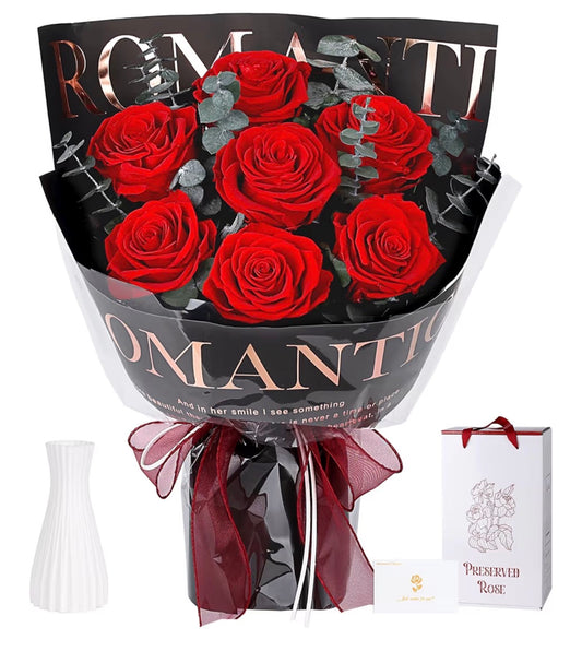 Preserved Flowers for Delivery, 7 Red Roses with Vase, Gifts for Women Her (USA Express Delivery)