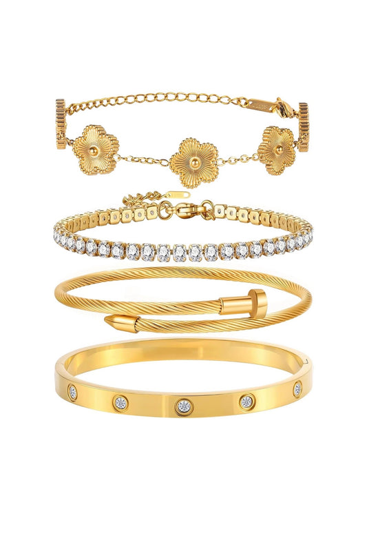 Bangle Bracelet Set for Women Stackable Lucky Floral Adjustable Tennis Bracelet Non Tarnish Gift Jewelry (USA Express Delivery)