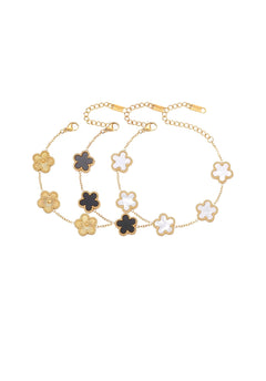 3Pcs 18K Gold Plated Flower Lucky 4 Leaf Link Bracelet Jewelry Gift for Women Van Cleef (USA Express Delivery)