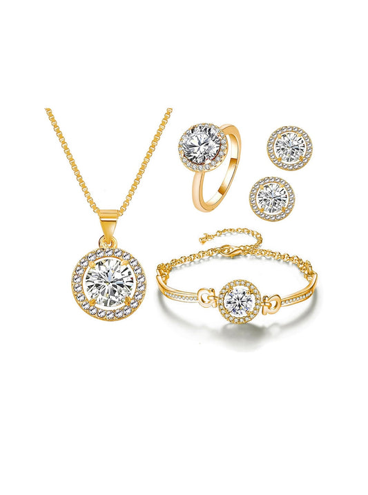 4Pieces Cubic Zirconia Jewellery Set Rhinestone Necklace Earrings Bracelet Ring (USA Express Delivery)