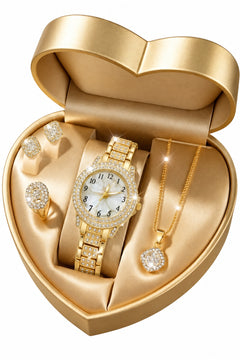4PCS/Set Fashion Women's Watch, Elegant Luxury Rhinestone Floral Dial Quartz Watch With Rhinestone Necklace, Earrings, Ring (Standard Delivery)