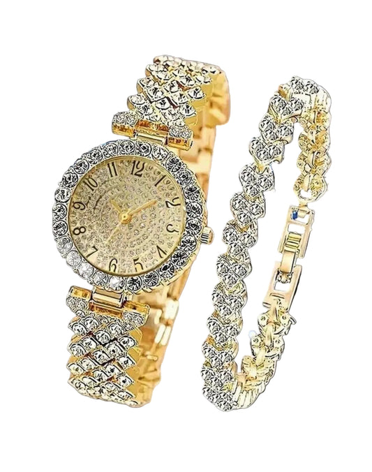 2pcs Set Elegant Quartz Watch & Jewelry Accessories, Fashionable Round Ladies Wristwatch & Crystal Bracelet (USA Express Delivery )