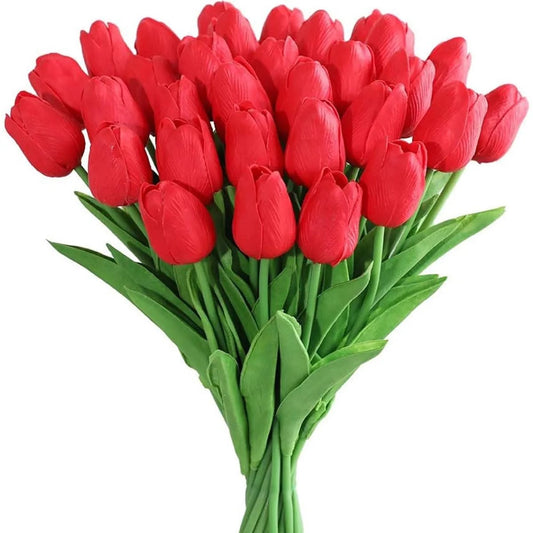 10Pcs Red Artificial Flower Realistic Touch Tulip (USA express Delivery)