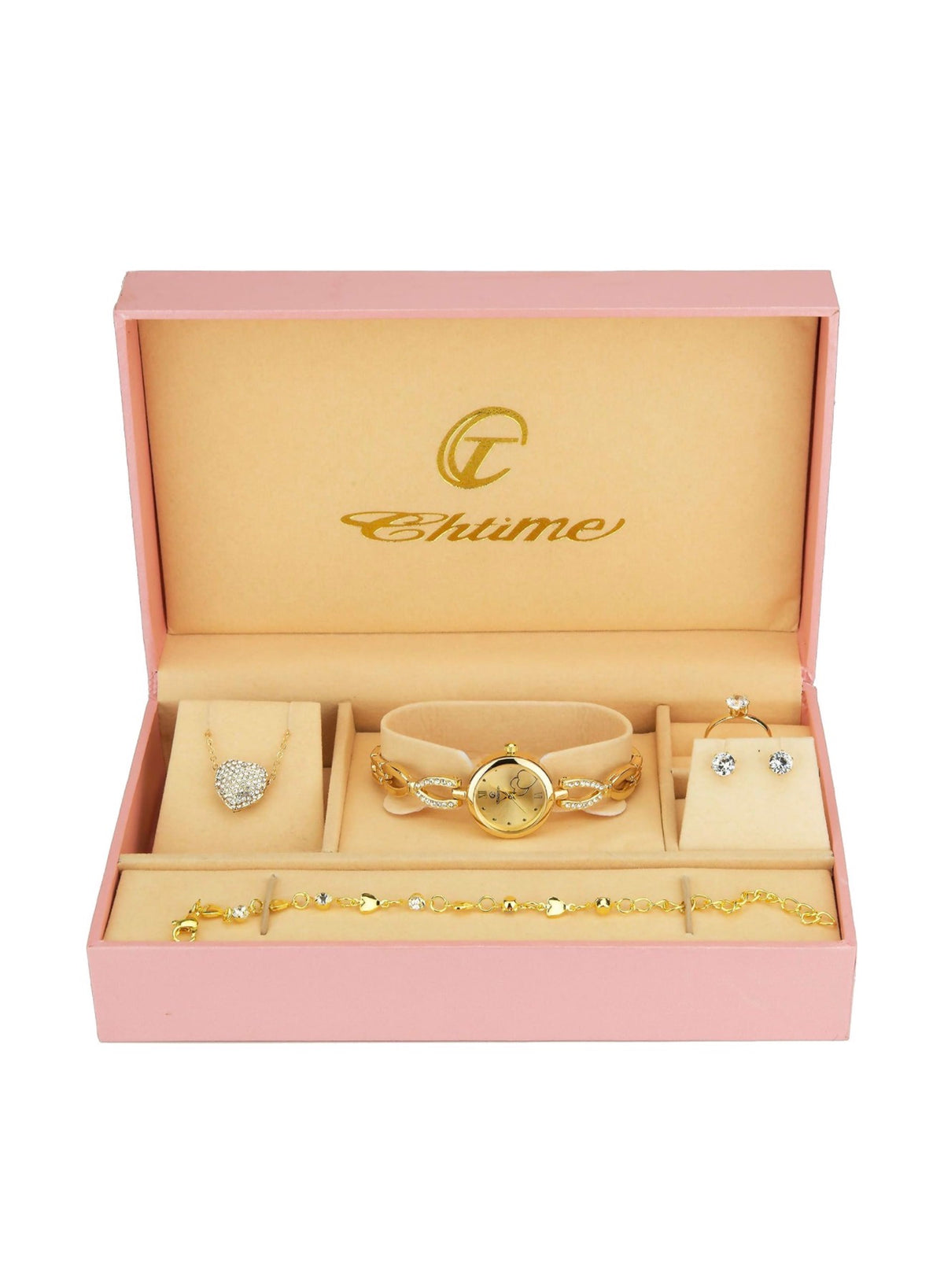 Gift Set Women's Watch gold- jewelry Set- Necklace-Ring- Earrings - Band (USA Express Delivery)