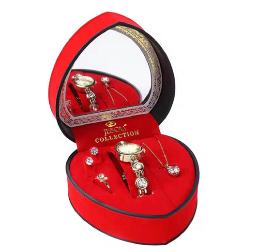 Gift Set Women's Watch gold- jewelry Set- Necklace-Ring- Earrings (Standard Delivery)